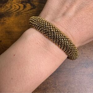 Gold Tone Textured Bangle Bracelet Hinged with Magnet Closure Brutalist Chunky